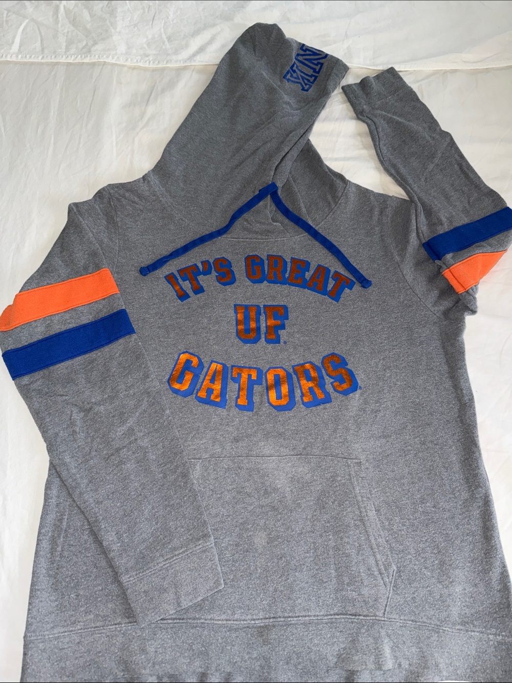 Victoria's Secret PINK Gray Hoodie with Blue and Orange Lettering